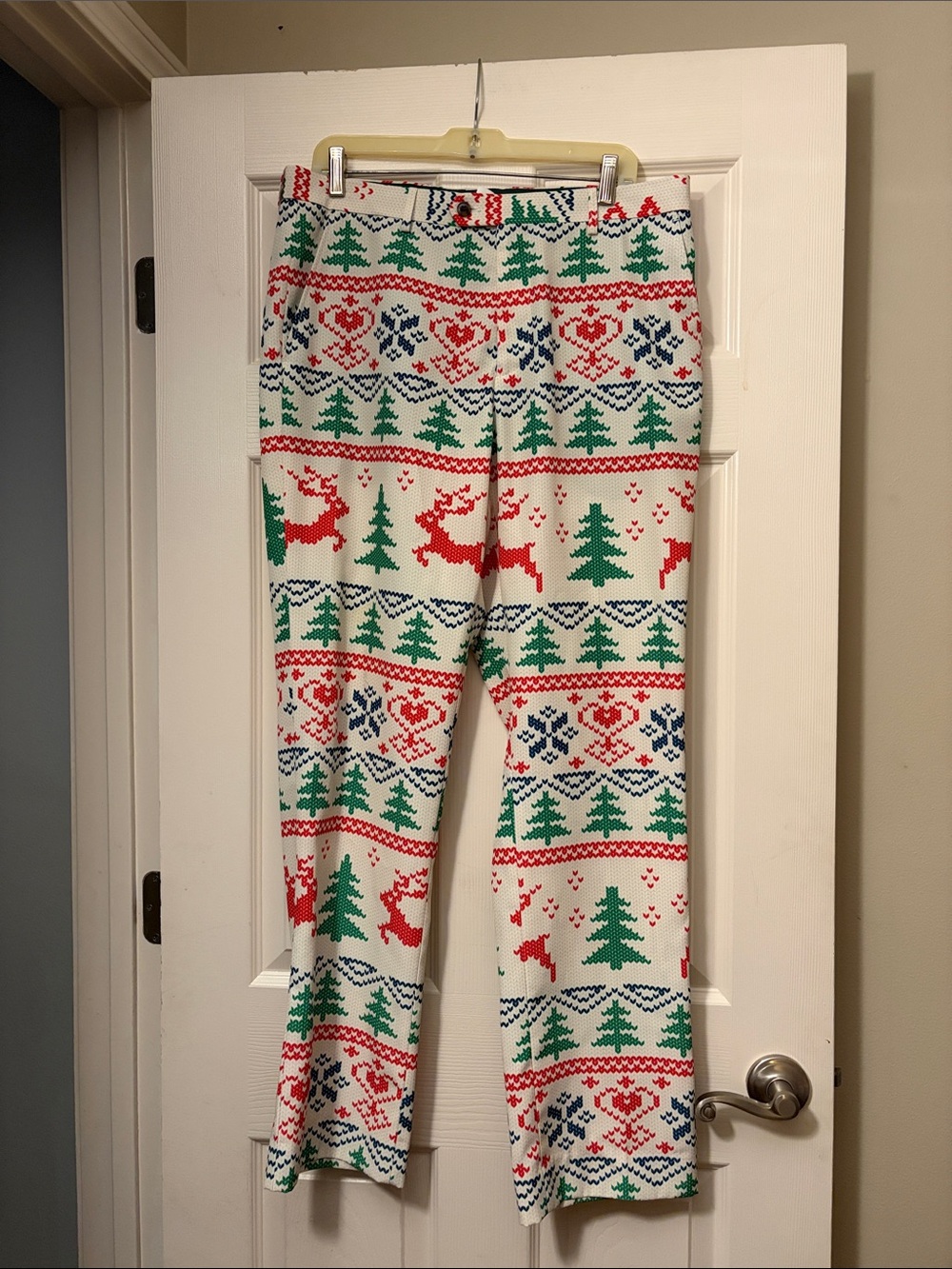 Men's Holiday Fair Isle Chino Pants - White, Red & Green